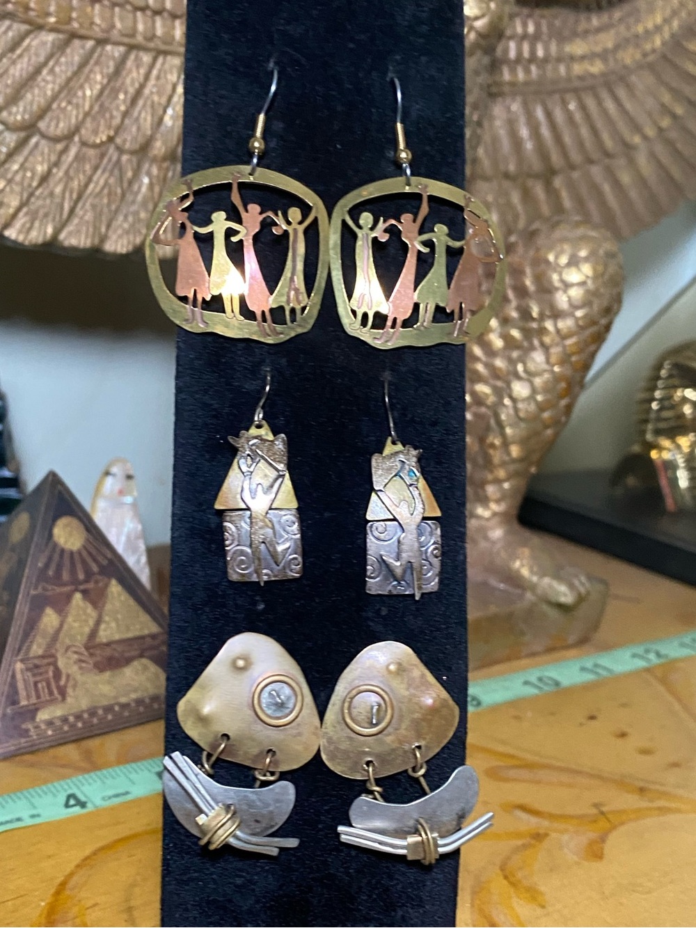Vintage Dangle Earrings - Gold & Copper Tones - Picture 4 of 8